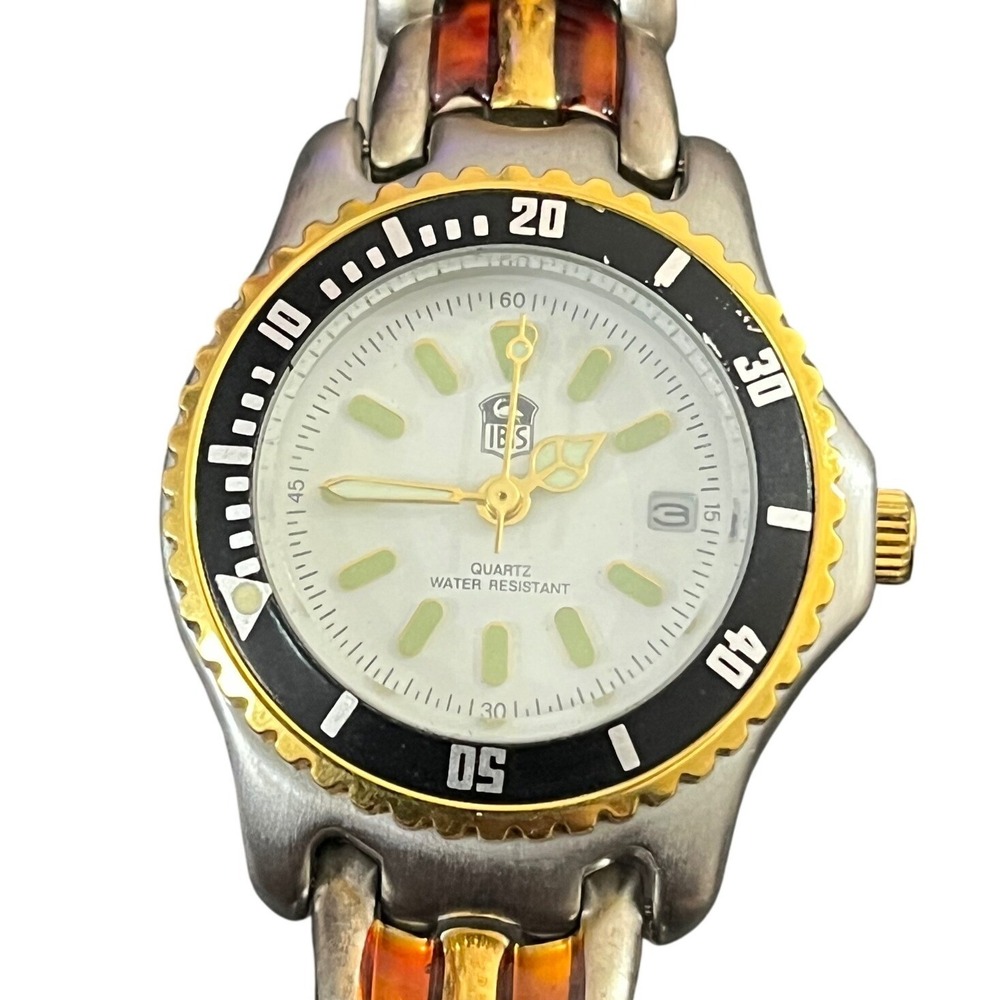 IBIS Watch Unisex OS Silver Gold Tortoise Model 5200 Diver Style Quartz Japan